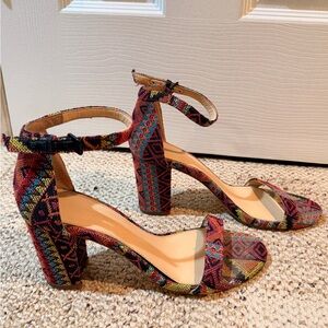 Jessica Simpson Geo Print Ankle Strap Block Heel Sandals-size 8